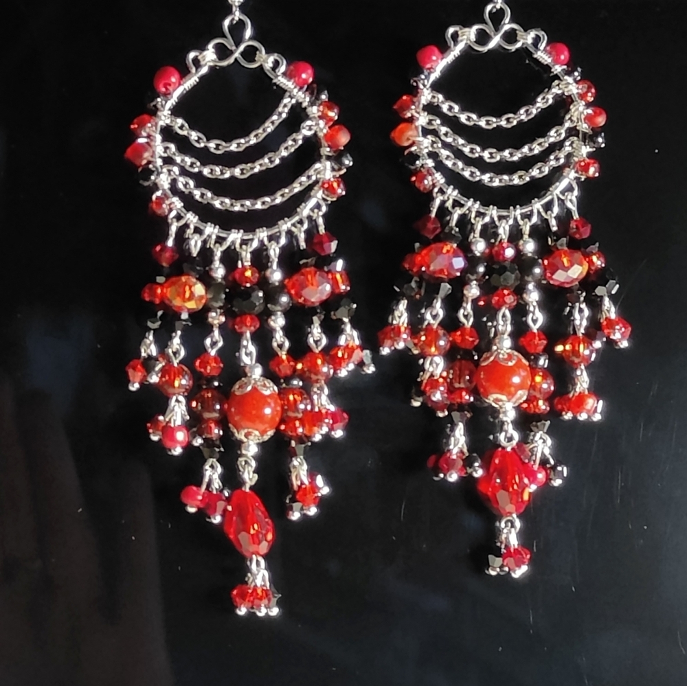 Red & Black Hobo Fringe Earrings